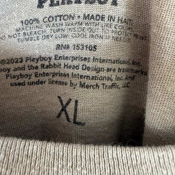 Playboy Shirt Size XL 100% Cotton Tan Crew Neck Short Sleeve Bunny Printed - Picture 5 of 7